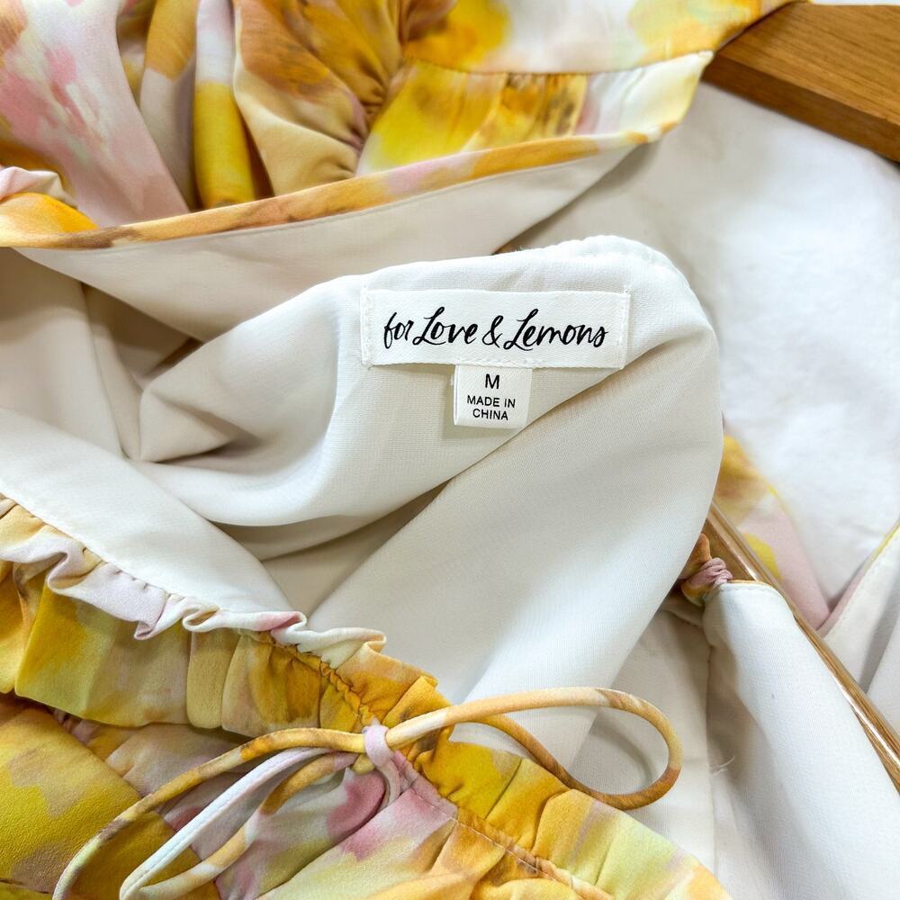 NWOT For Love & Lemons Zinna Babydoll Mini Dress Lemonade Floral Yellow Medium - Picture 12 of 16